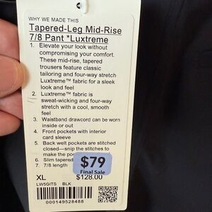 Lululemon Athletica Black Tapered-Leg Mid-Rise 7/8 Pant
